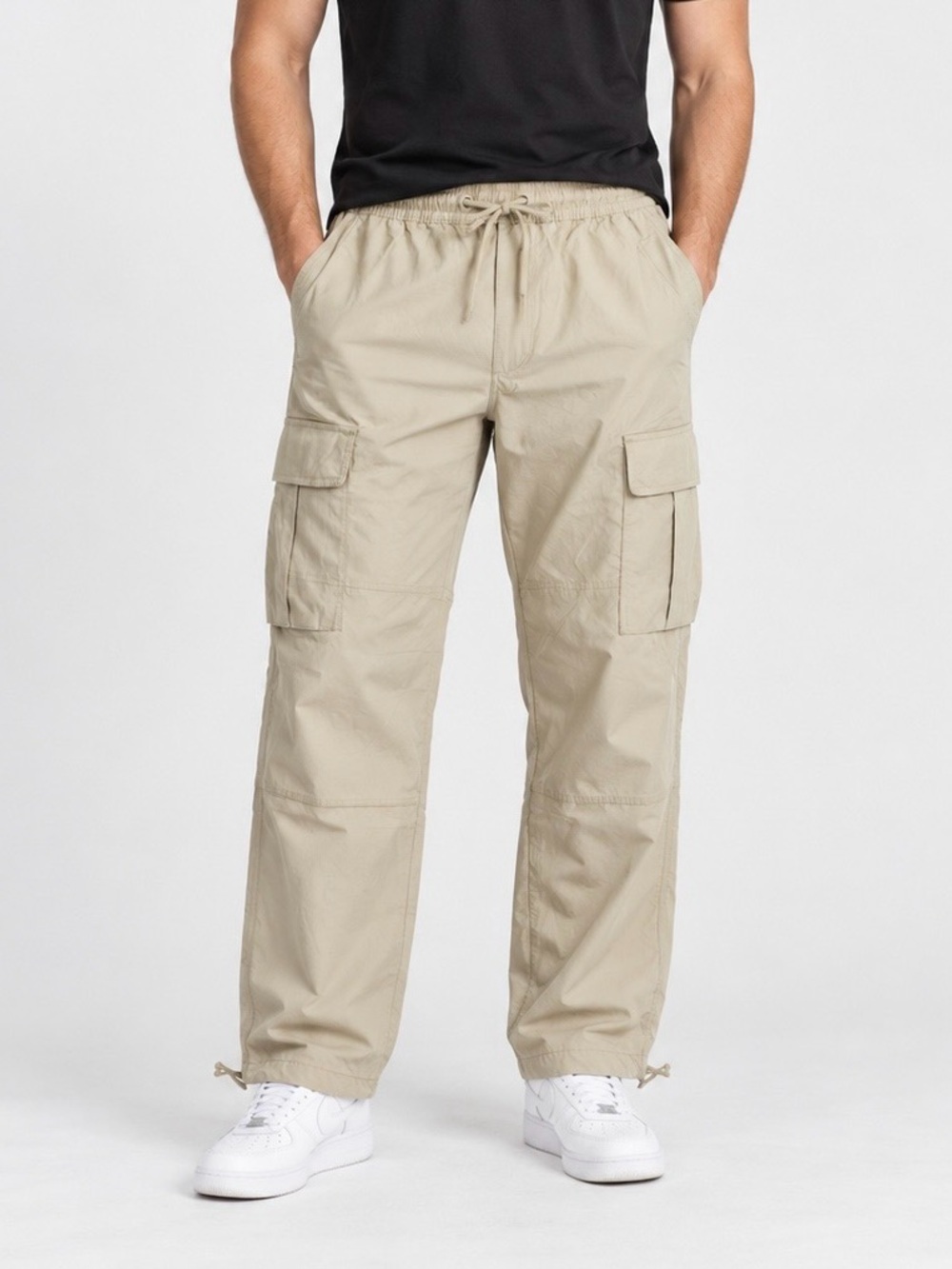 Men's Cargo Pants with Drawcord Waist in Beige